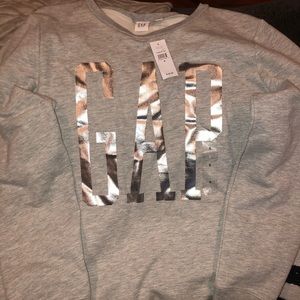 Grey GAP sweater with silver writing new never worn Sz Small